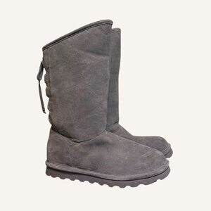 NEW Bearpaw Phyllis Shearling Suede Lace Up Boots 9 Ash Gray Retail Return